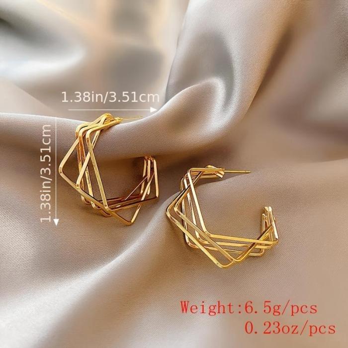 Plated Big Multilayer Geometric Hoop Huggie Earrings Personality Unique Design For Women Girls Gift 1Pair