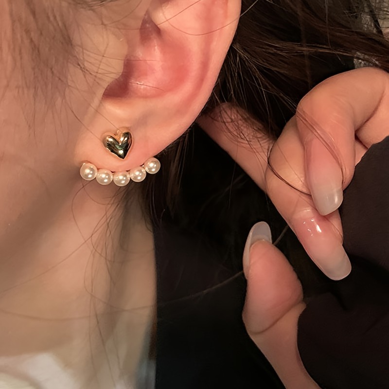Faux Pearl And Heart Decor Stud Earrings Elegant Ear Jewelry For Women For Daily Party Banquet Wear