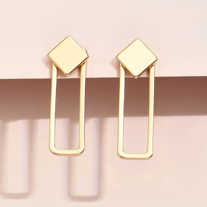 Square Geometric Stud Earrings Copper Jewelry Simple Leisure Style For Women Ladies Daily Wear Trendy Female Ear Decor