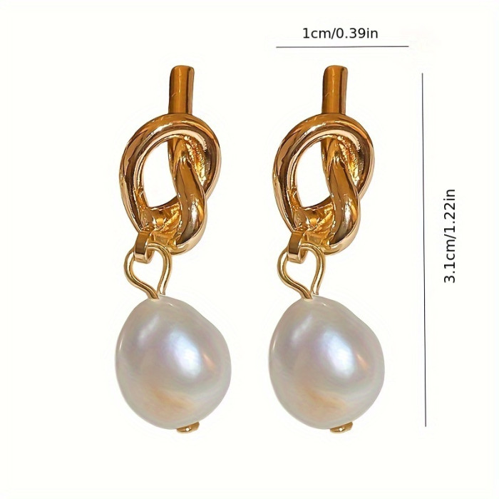 French-Inspired Knotted Pearl Drop Earrings - Vintage Style With Metal Posts For Weddings & Everyday Wear