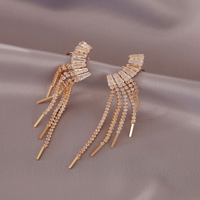 Elegant Zircon Tassel Earrings Plated Ear Clip Women Party Accessories