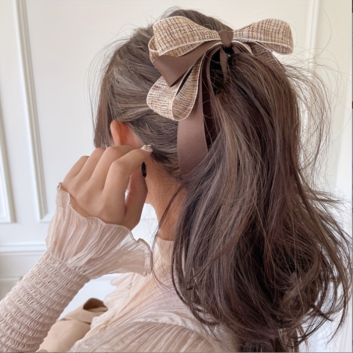 Ribbon Bow Banana Clip Cute Pearl Hair Pins Barrette Women Hair Accessories Fashion Solid Color Elegant Hair Claw