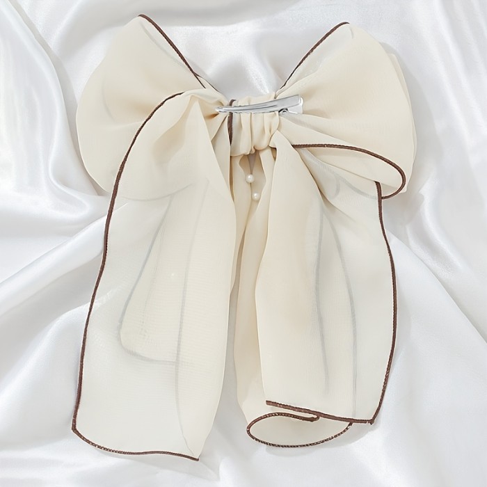 Elegant Chiffon Bow Hairpin with Pearl Streamer - Stylish and Versatile Hair Accessory for Any Occasion