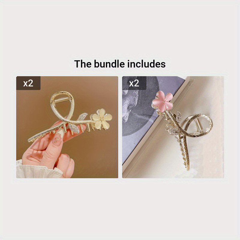 2pcs Alloy Flower Hair Claw Clip Non-Slip Strong Hold Grip Hair Jaw Clip for Thick Hair Accessories for Beach Daily Party
