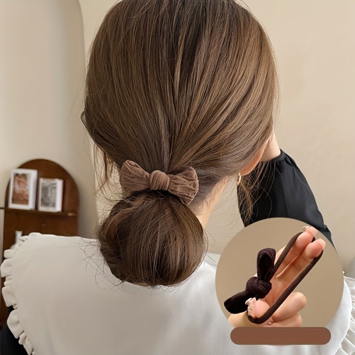 10Pcs Bow Hair Ties Set for Women, Fabric Elastic Hair Bands with Minimalist Sweet Style - Solid Color Bowknot Hair Accessories, High Elasticity Ponytail Holders for Ages 14+