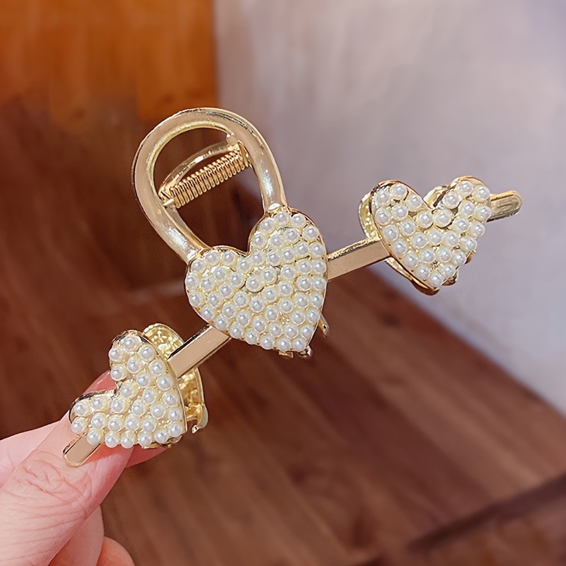 Rhinestone Heart Hair Clip - Strong Hold for Thick, Thin, and Curly Hair - Perfect for Women and Daily Use