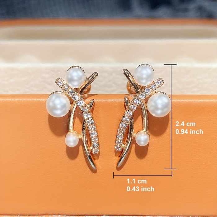 Unique Crossed Wires Baroque Faux Pearl Stud Earrings Elegant Simple Temperament 18K Gold Plated Material For Women Date Party Daily Work Wear Accessories