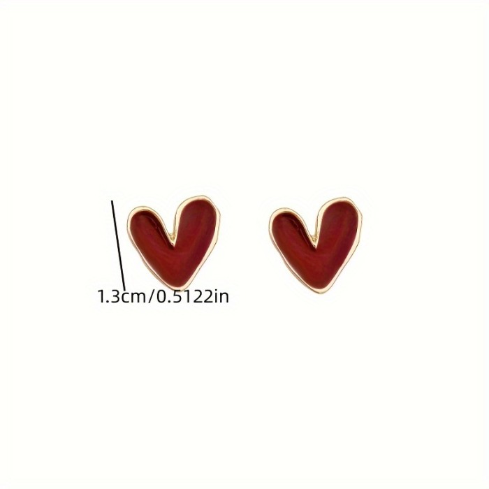 Minimalist Red Heart Design Stud Earrings Simple Cute Style Ear Jewelry Daily Accessory Gift