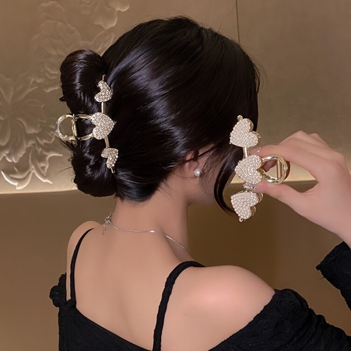 Rhinestone Heart Hair Clip - Strong Hold for Thick, Thin, and Curly Hair - Perfect for Women and Daily Use