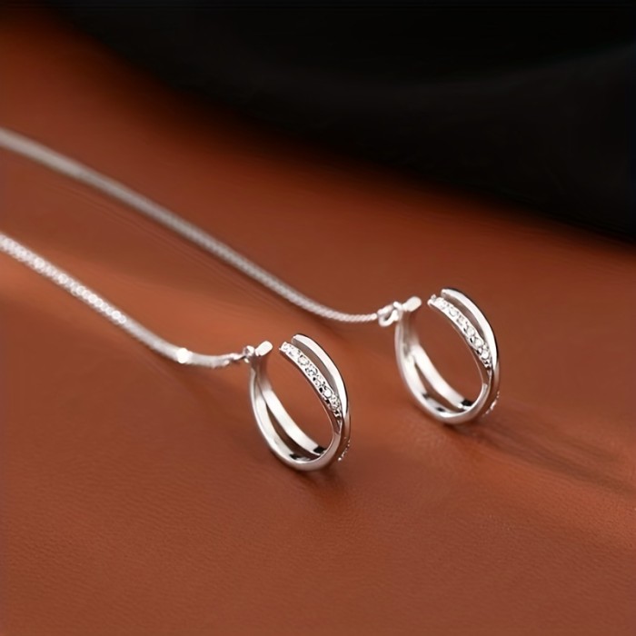 Shiny Zircon Decor Sexy Ear Cuff Threader Earrings Copper Jewelry Exquisite Female Gift Daily Casual