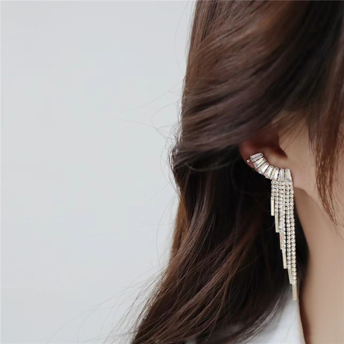 Elegant Zircon Tassel Earrings Plated Ear Clip Women Party Accessories