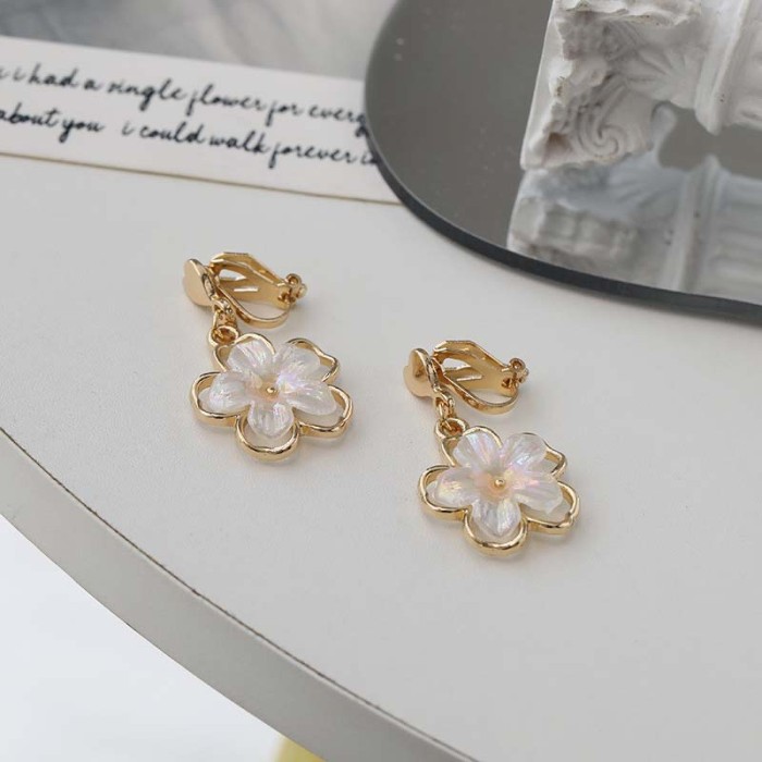 925 Silver Needle Flower Alloy Earrings Stylish Accessories Shell Stone Earrings