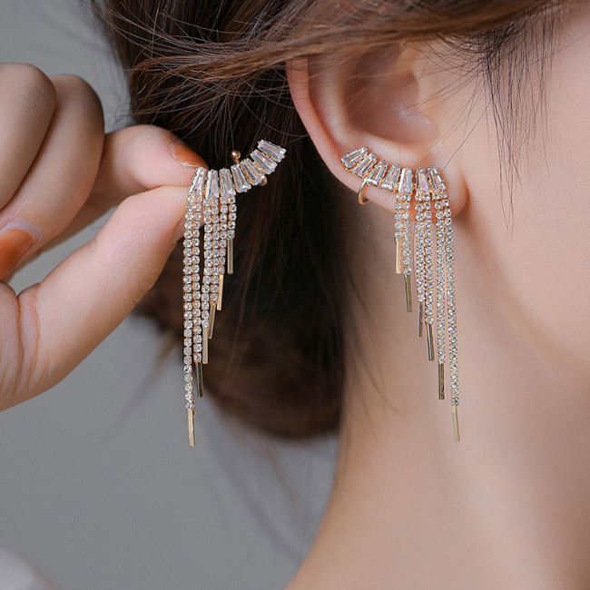 Elegant Zircon Tassel Earrings Plated Ear Clip Women Party Accessories