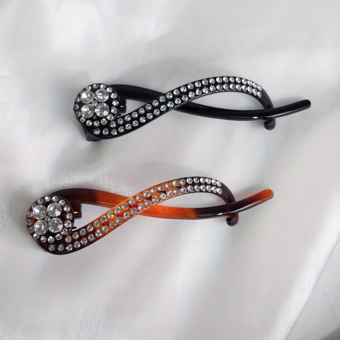 Elegant Crystal Hairpin: Retro Amber One-Word Clasp for Adults