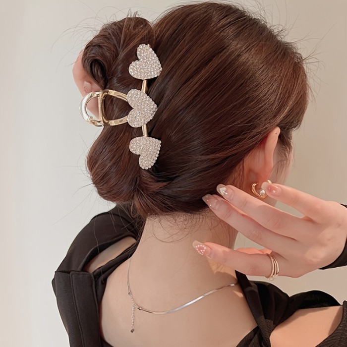 Rhinestone Heart Hair Clip - Strong Hold for Thick, Thin, and Curly Hair - Perfect for Women and Daily Use