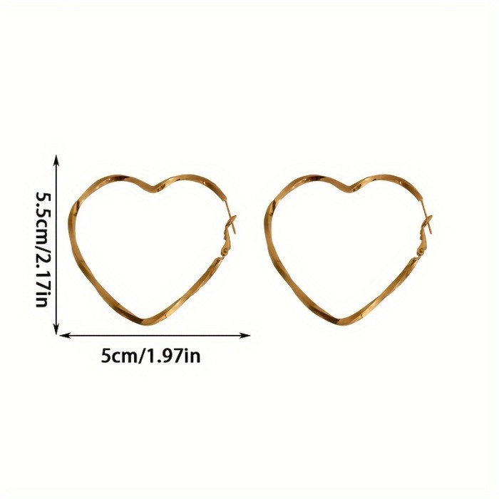 1 Pair Elegant Minimalist Style Heart-Shaped Earrings, Golden Tone Dangle Ear Accessories For Women, Fashionable Statement Jewelry