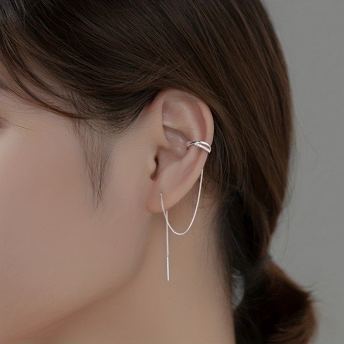 Shiny Zircon Decor Sexy Ear Cuff Threader Earrings Copper Jewelry Exquisite Female Gift Daily Casual