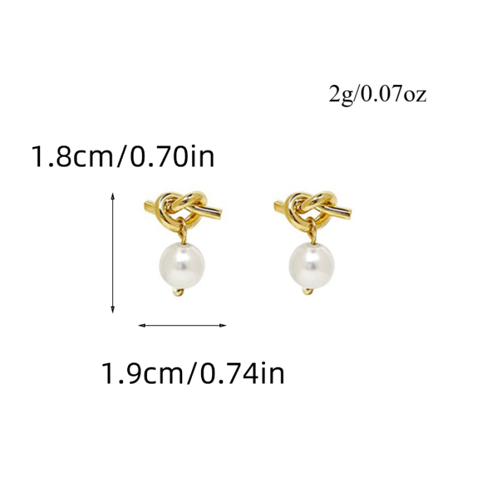 2Pcs Exquisite Elegant Knotted Cross Fashion Luxury Faux Pearl Copper Golden Earrings Dangles Women Daily Prom Wedding Gift