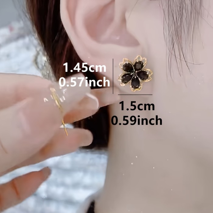 Temperament Black Color Flower Stud Earrings Simple Style Zinc Alloy Ear Piercing Jewelry（Buy one, get one free！）