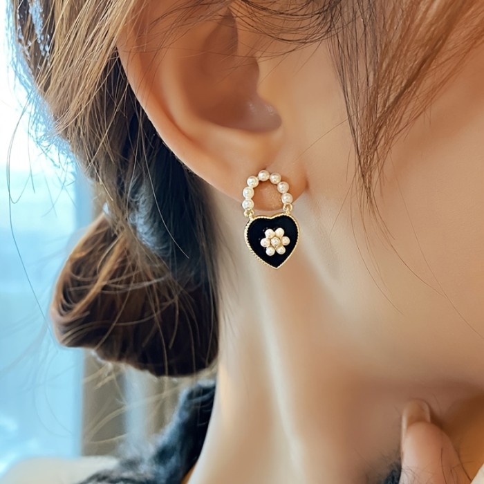 Cute Faux Pearl and Love Heart Earrings Delicate Ear Jewelry For Women trendy female gift