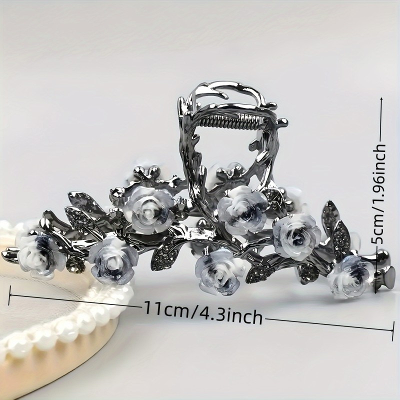 Rose Floral Metal Claw Clip Gothic Punk Style for Women, Hollow Flower Design, Large Metal Clasp Accessory for Ages 14+, Single Piece Solid Color Hair Ornament