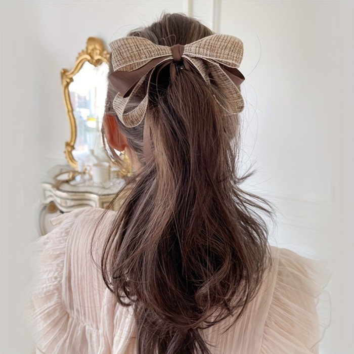 Ribbon Bow Banana Clip Cute Pearl Hair Pins Barrette Women Hair Accessories Fashion Solid Color Elegant Hair Claw