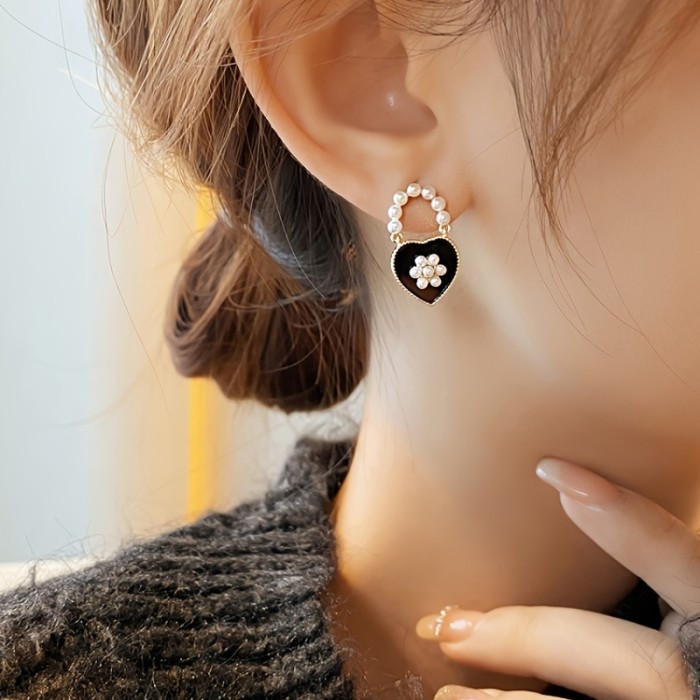 Cute Faux Pearl and Love Heart Earrings Delicate Ear Jewelry For Women trendy female gift