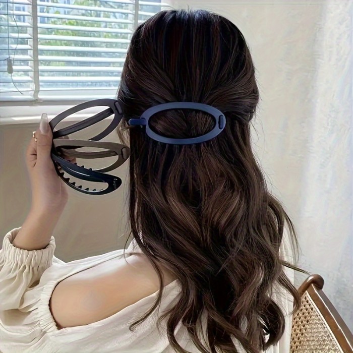 2pcs Elegant Oval Hair Clips - Chic Solid Color Barrettes For Women & Teens, Perfect For Ponytails & Styling