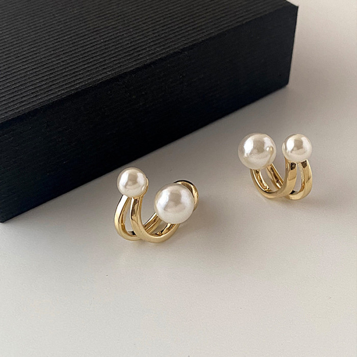 Exquisite Double Imitation Pearl Design Stud Earrings Alloy Jewelry Elegant Vintage Style For Women Daily Casual