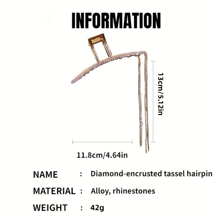 Strong Hold Rhinestone Tassel Hair Claw Clip for Thick Hair - Non-Slip Grip and Stylish Accessory