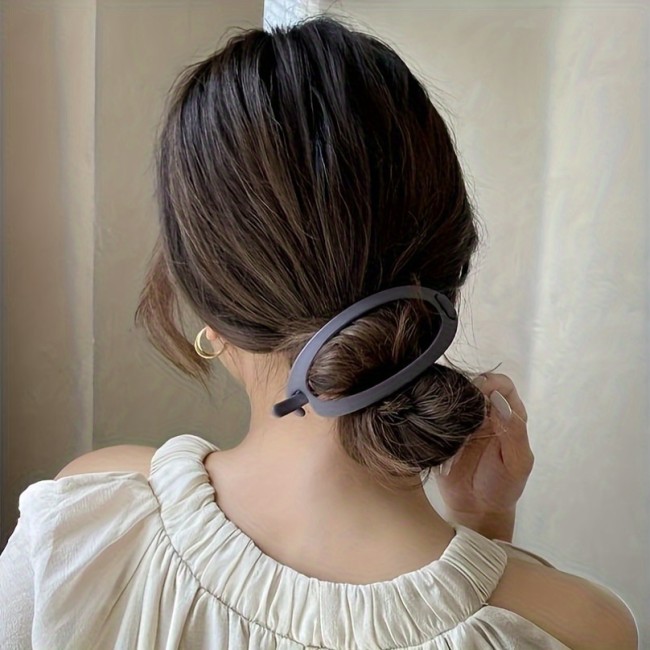 2pcs Elegant Oval Hair Clips - Chic Solid Color Barrettes For Women & Teens, Perfect For Ponytails & Styling
