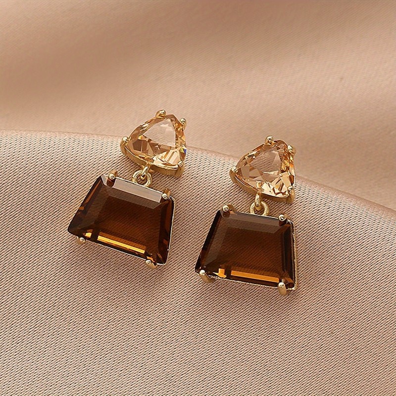14k Gold Plated Japanese & Korean Elegant Brown Faux Crystal Earrings Fashion Decorations Easter Thanksgiving Mother's Day Gift For Friends, Mothers, Daughters