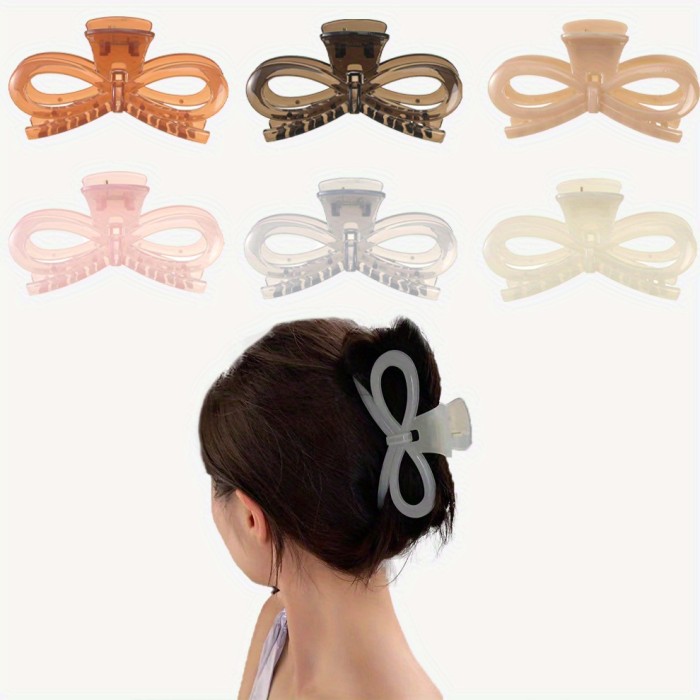 3Pcs\u002F Set Elegant Solid Color Bow Large Hair Clip Ladies Fashion Shark Clip