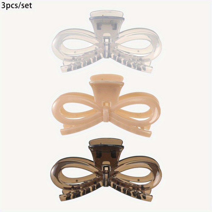 3Pcs\u002F Set Elegant Solid Color Bow Large Hair Clip Ladies Fashion Shark Clip