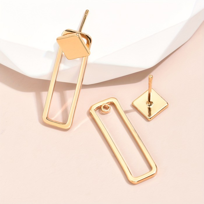 Square Geometric Stud Earrings Copper Jewelry Simple Leisure Style For Women Ladies Daily Wear Trendy Female Ear Decor