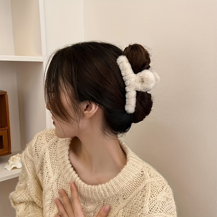 4pcs Elegant Plush Hair Claw Set - Strong Grip For Thick, Curly & Straight Hair - Cute Styling Accessories For Women