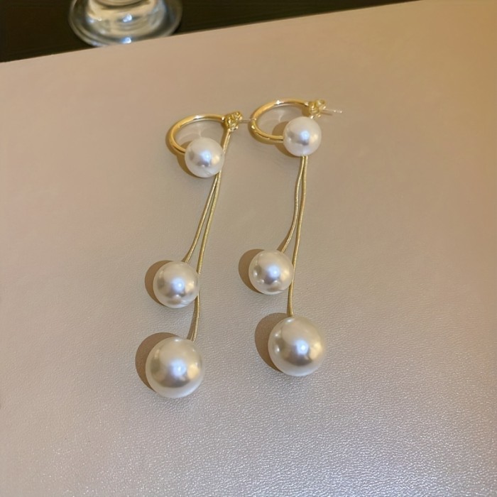 Faux Pearl Pendant Elegant Dangle Earrings Exquisite Gift For Women   Wedding Banquet Accessories