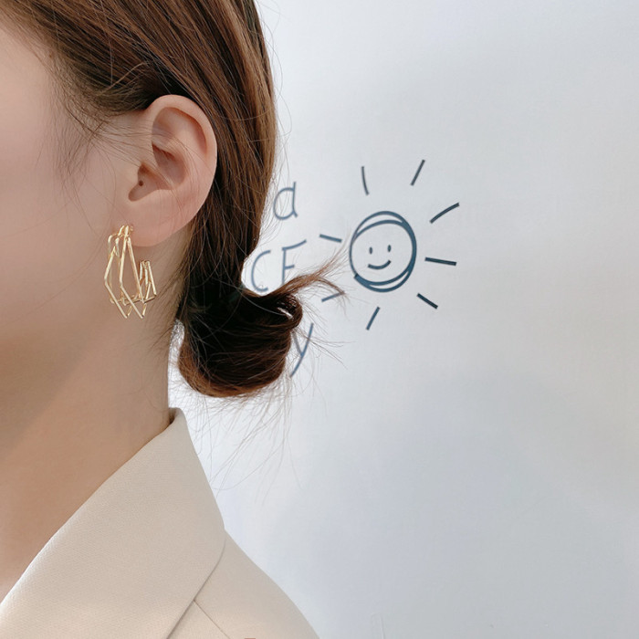 Plated Big Multilayer Geometric Hoop Huggie Earrings Personality Unique Design For Women Girls Gift 1Pair