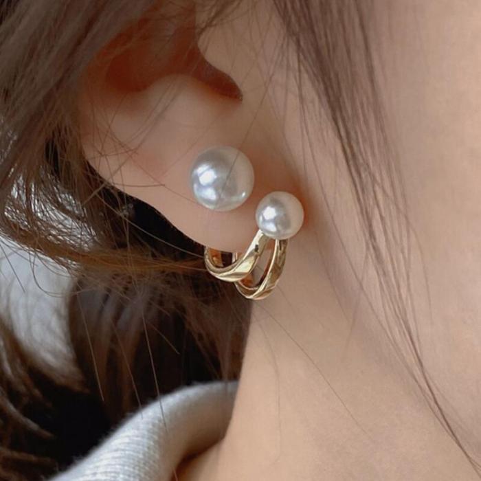 Exquisite Double Imitation Pearl Design Stud Earrings Alloy Jewelry Elegant Vintage Style For Women Daily Casual