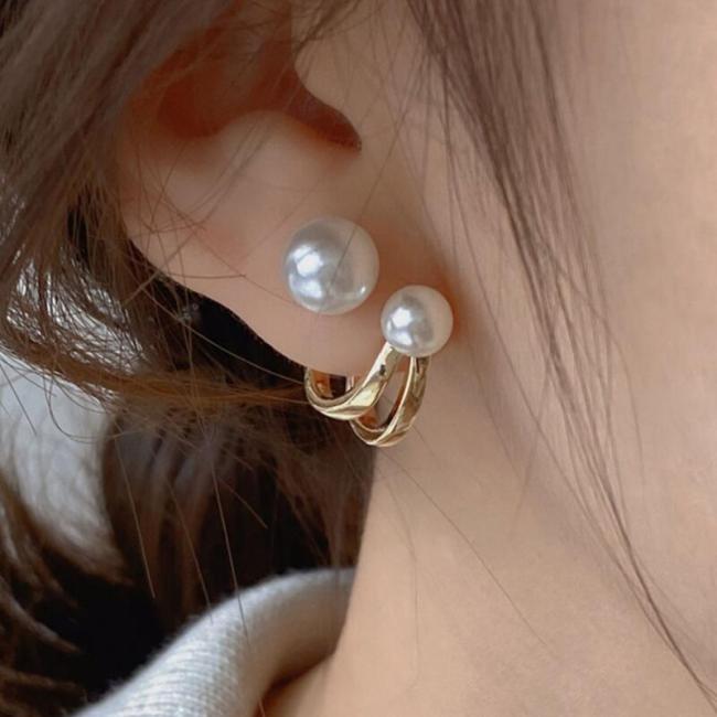 Exquisite Double Imitation Pearl Design Stud Earrings Alloy Jewelry Elegant Vintage Style For Women Daily Casual