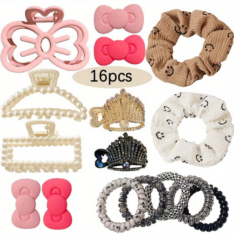 16PCS Hair accessories set, pearl hair clip, hair band, bow hair clip for women, suitable for daily wear