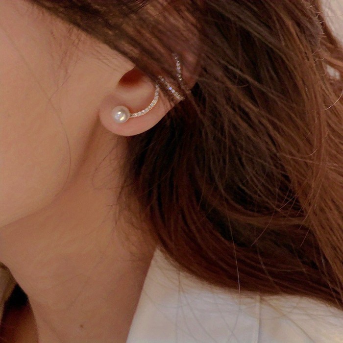 925 Silver Needle Faux Pearl Stud Earrings & Ear Clips Unique Jewelry For Women Banquet Decor