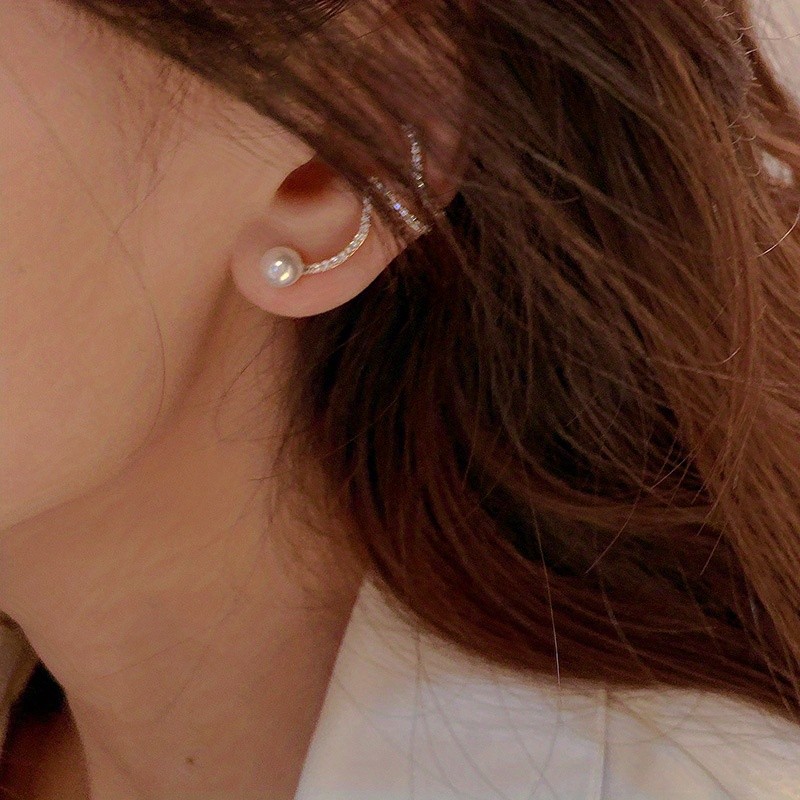 925 Silver Needle Faux Pearl Stud Earrings & Ear Clips Unique Jewelry For Women Banquet Decor