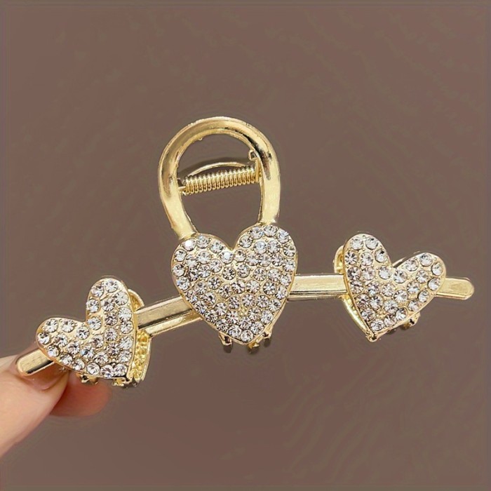 Rhinestone Heart Hair Clip - Strong Hold for Thick, Thin, and Curly Hair - Perfect for Women and Daily Use