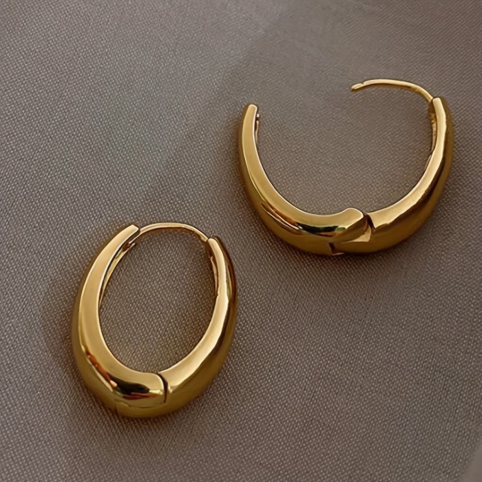 Glossy Hoop Earrings Copper Jewelry Vintage Simple Style Suitable For Women Daily Party Ear Ornaments
