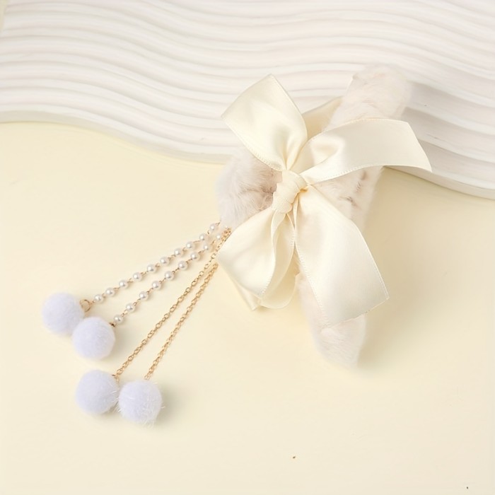 Bowknot Tassel Faux Pearl Plush Hair Claw Clip Elegant Non-Slip Strong Hold Grip Hair Jaw Clip For Thick Hair Accessories