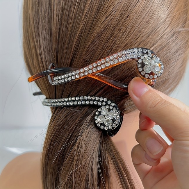 Elegant Crystal Hairpin: Retro Amber One-Word Clasp for Adults