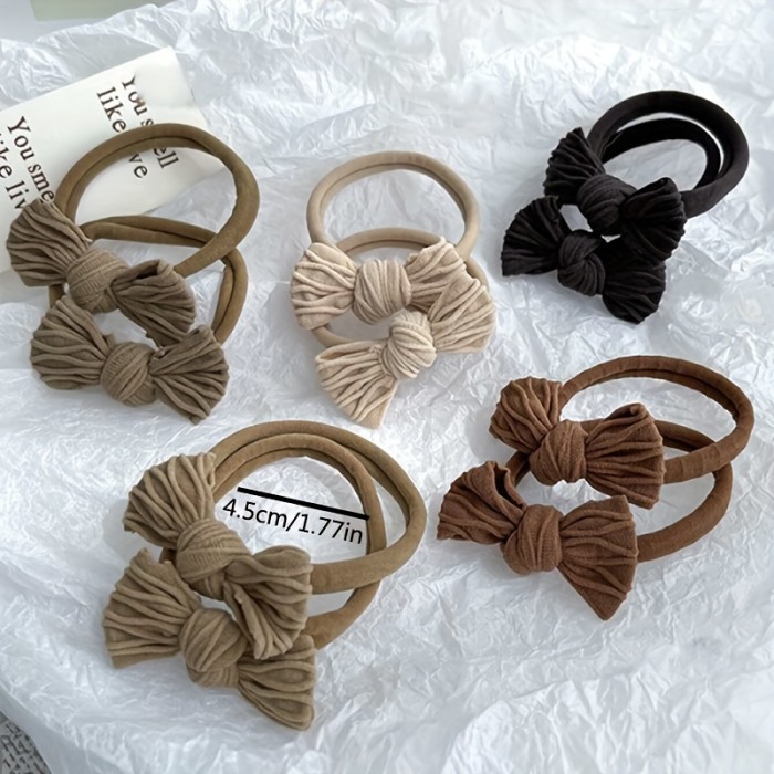 10Pcs Bow Hair Ties Set for Women, Fabric Elastic Hair Bands with Minimalist Sweet Style - Solid Color Bowknot Hair Accessories, High Elasticity Ponytail Holders for Ages 14+