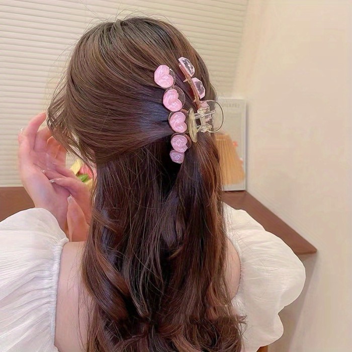 Pink Love Heart Hair Claw Clips Acrylic Non-Slip Strong Hold Grip Hair Jaw Clip For Thick Hair Accessories