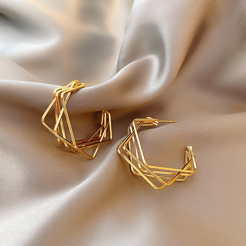 Plated Big Multilayer Geometric Hoop Huggie Earrings Personality Unique Design For Women Girls Gift 1Pair